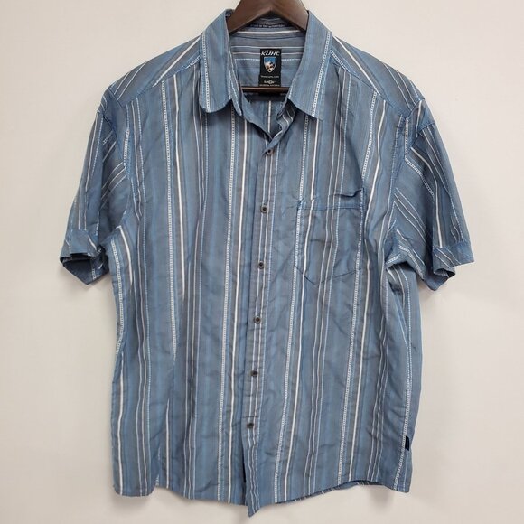 Kuhl Mens Suncel Short Sleeve Button Up Shirt Size L Blue Striped Office Career - Picture 1 of 9